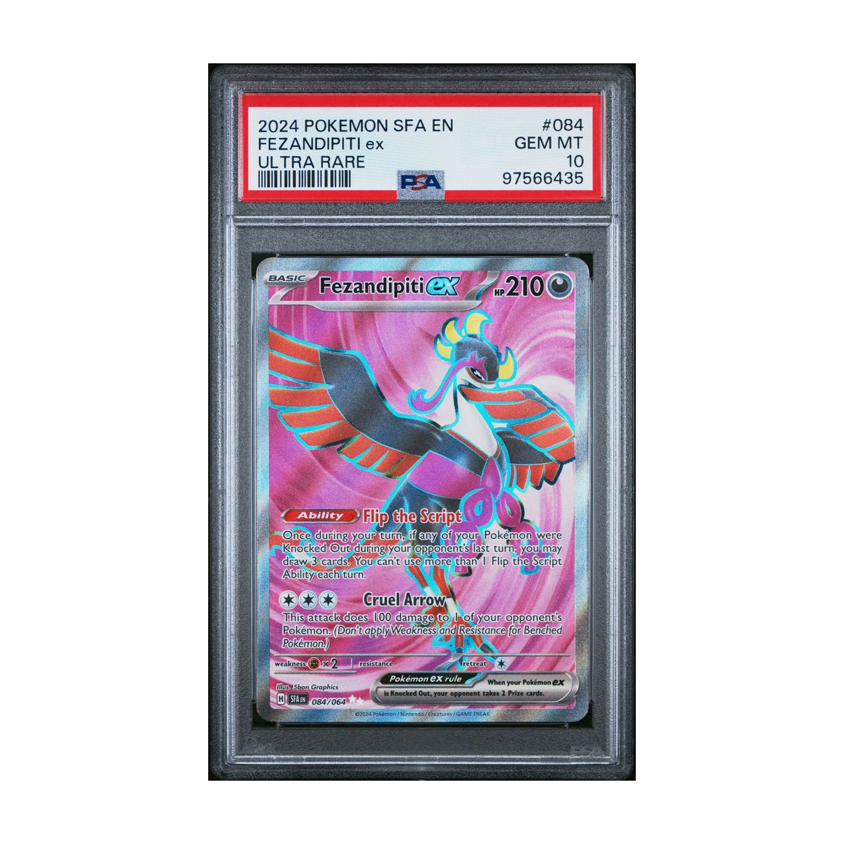 Pokémon Fezandipiti ex 084/064 Shrouded Fable Ultra Rare PSA 10