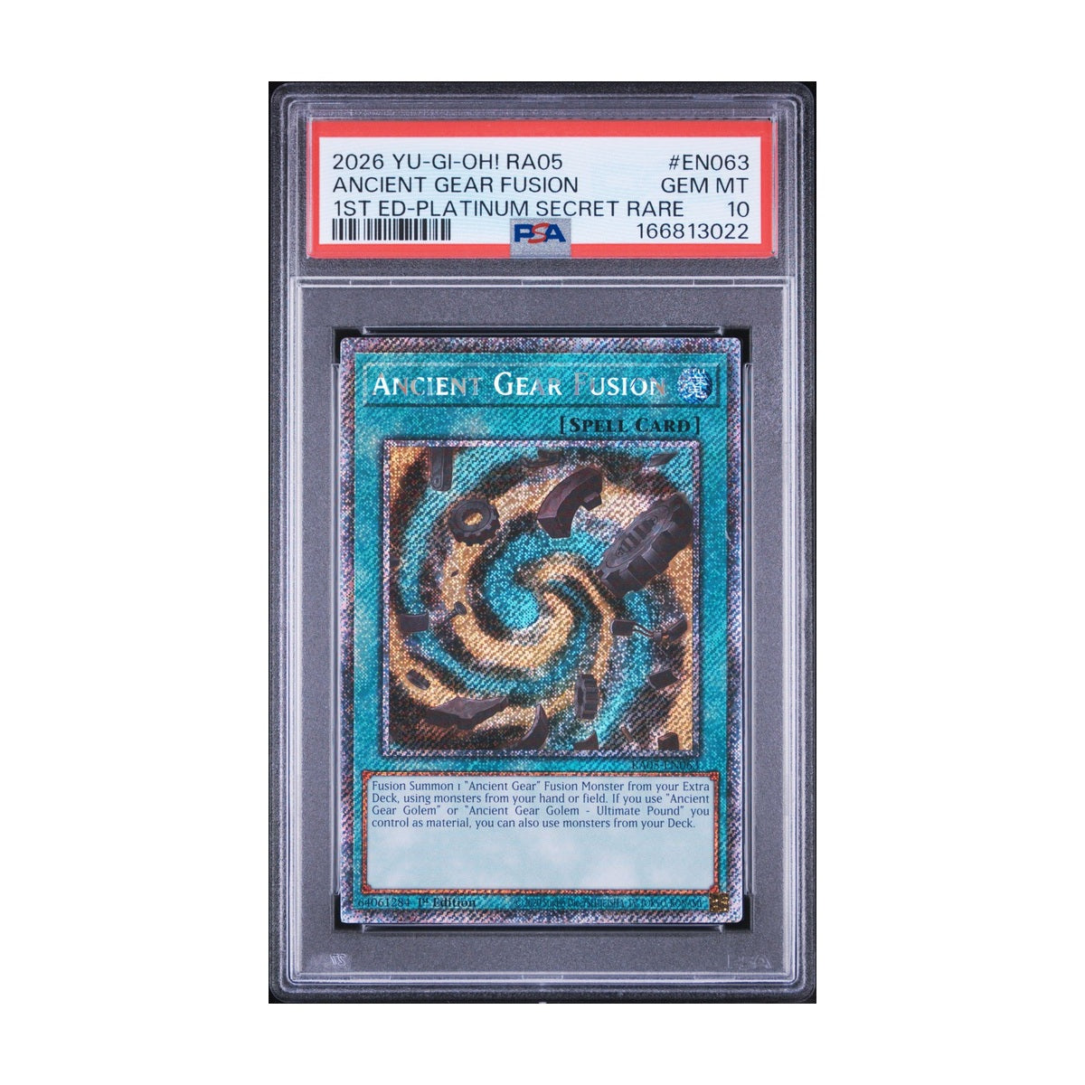 Yu-Gi-Oh! Ancient Gear Fusion RA05-EN063 Rarity Collection 5 Platinum Secret Rare PSA 10