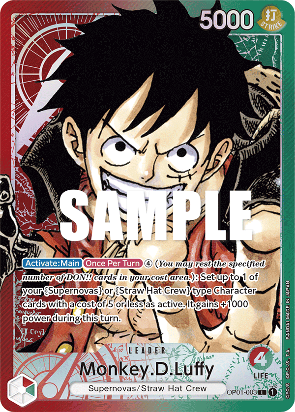 One Piece TCG Monkey D. Luffy OP01-003 — Leader Alt Art PSA 10