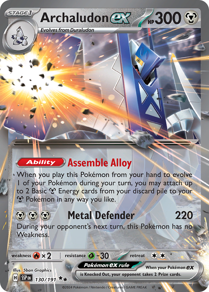 Pokémon 2024 SSP EN Surging Sparks #130 Archaludon ex PSA 10