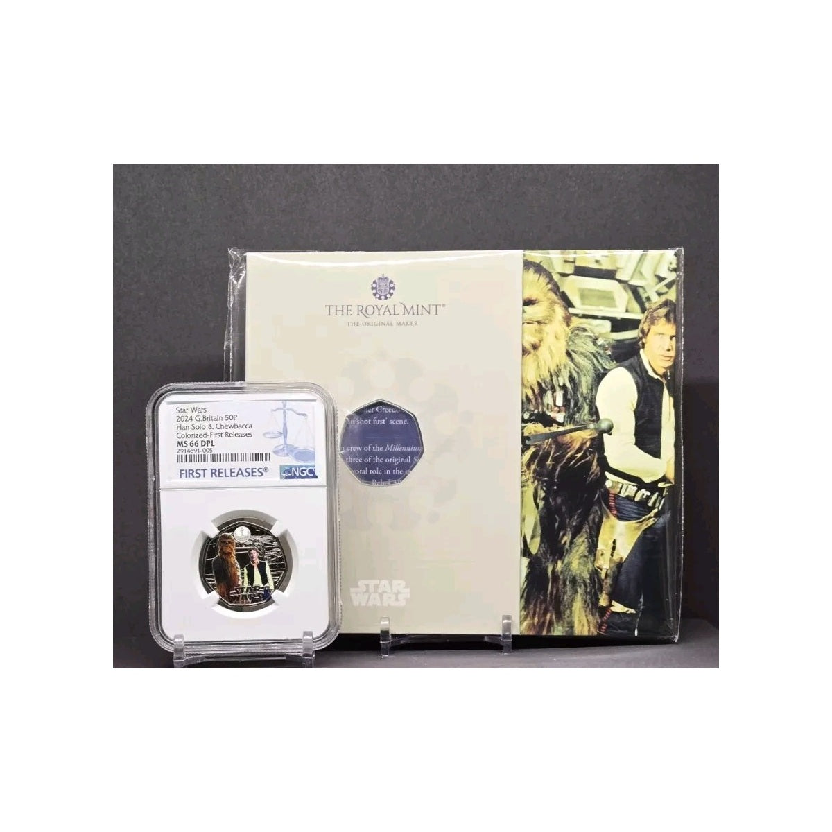 Great Britain Star Wars Han Solo & Chewbacca 50 Pence Colorized Coin NGC MS66 DPL First Releases