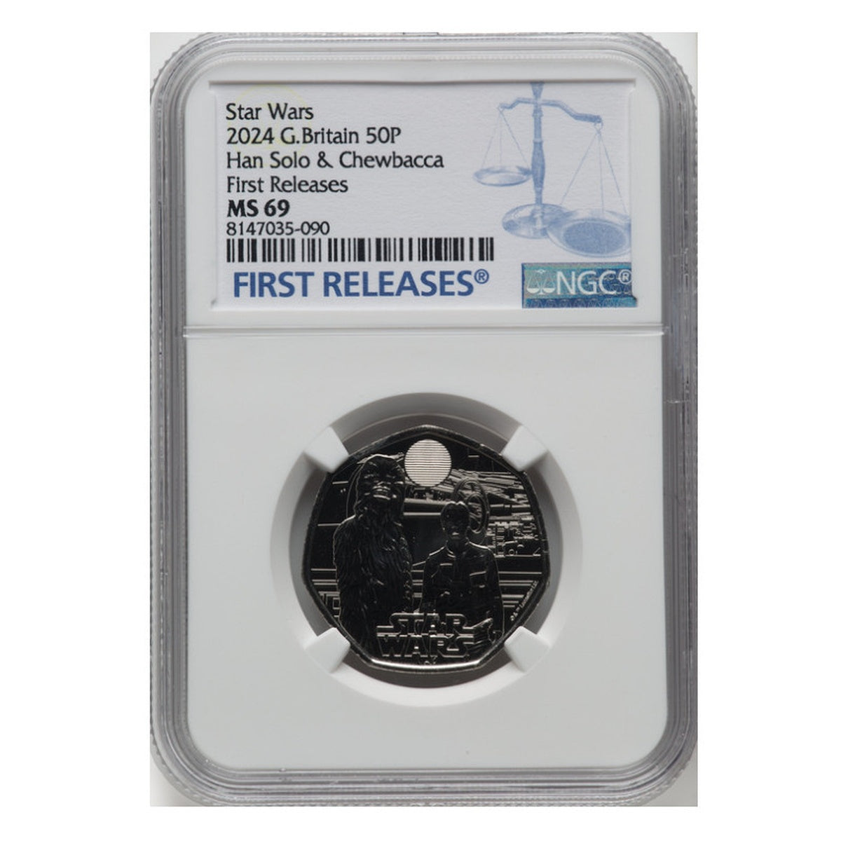 Great Britain Star Wars Han Solo & Chewbacca 50 Pence Coin NGC MS69