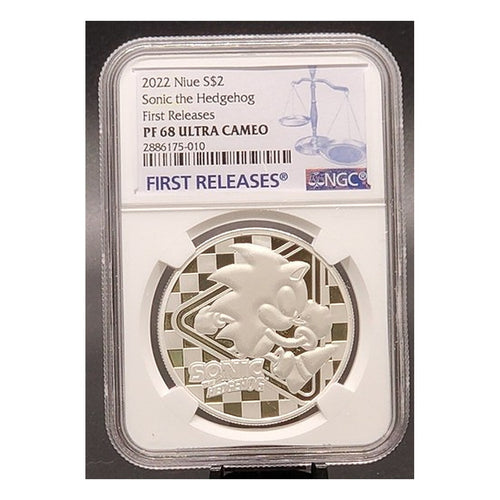 2022 NIUE 1 OZ $2 - SONIC THE HEDGEHOG - NGC PR68 FR - ERROR - .999 SILVER COIN