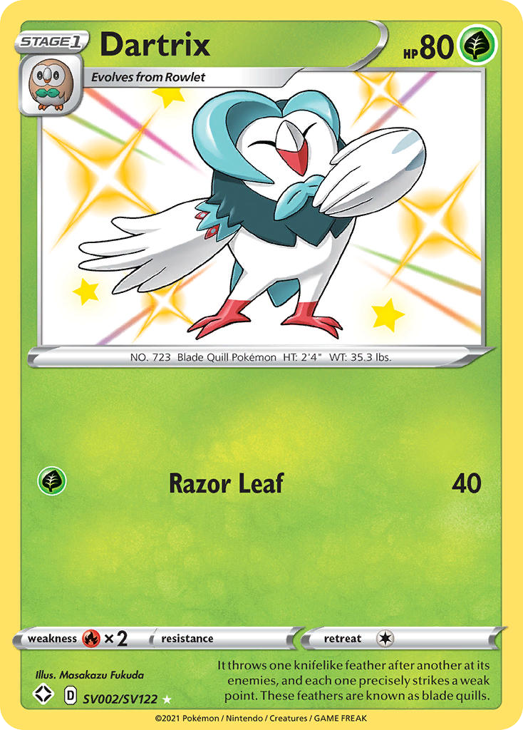 Pokémon Dartrix SV002/SV122 Shining Fates Shiny Vault PSA 10