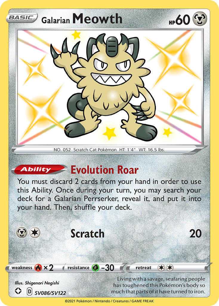 Pokémon 2021 Sword & Shield Shining Fates #Sv086 Galarian Meowth-Holo PSA 10