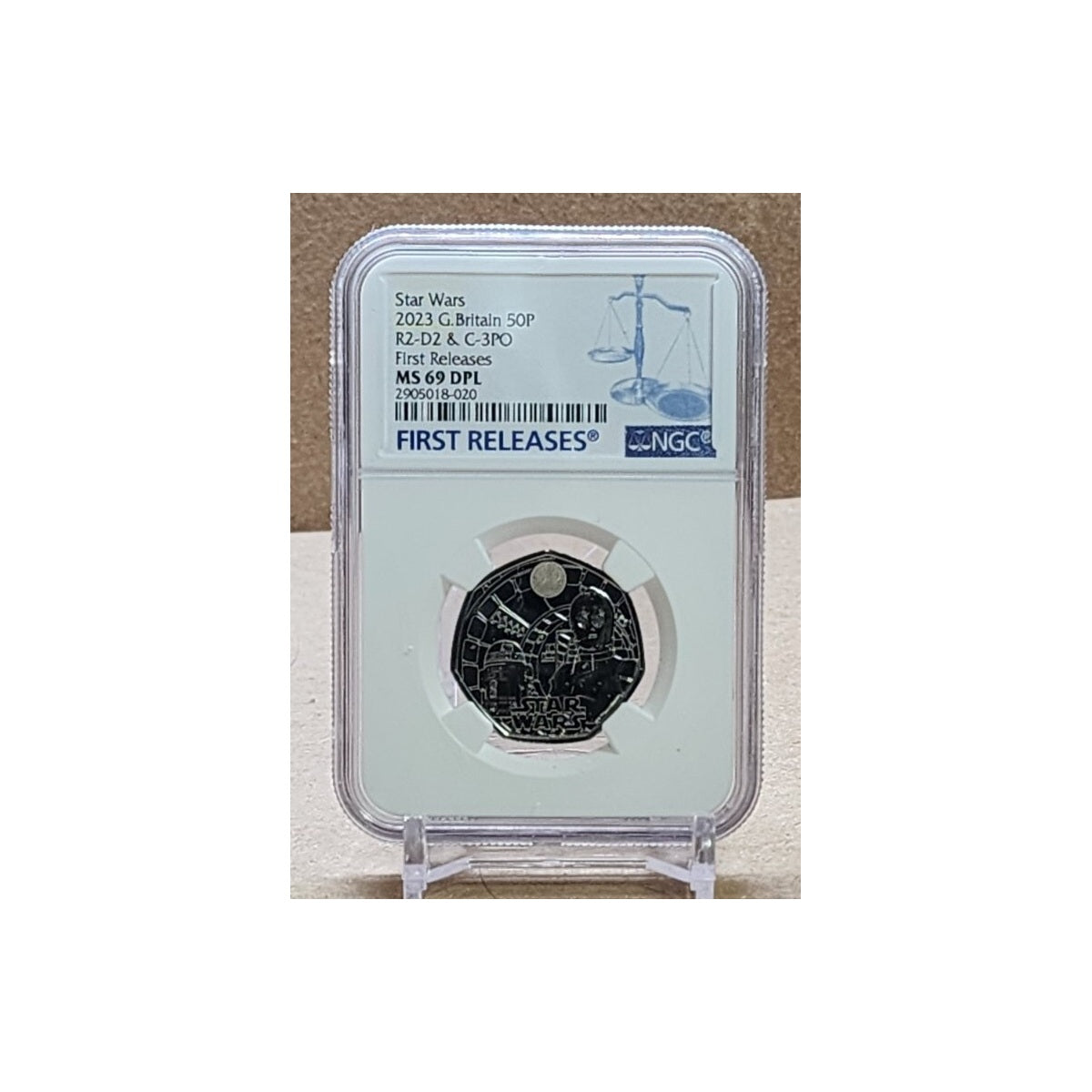 Great Britain Star Wars R2-D2 & C-3PO 50 Pence Coin NGC MS69 DPL First Releases