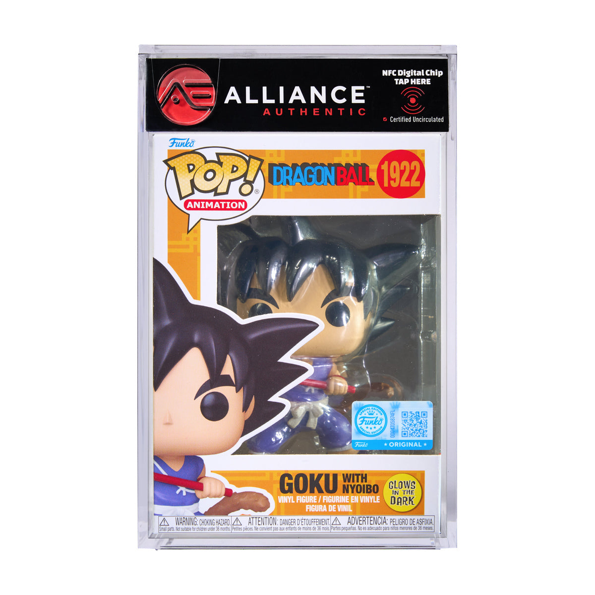 Funko POP! Anime: Dragon Ball – Goku with Nyoibou (Glow-in-the-Dark) (AE Exclusive) - Alliance Authentic Encapsulated